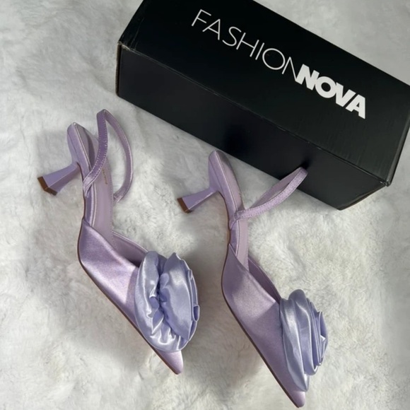 Fashion Nova Purple Heels with Rose Detail - Picture 2 of 5